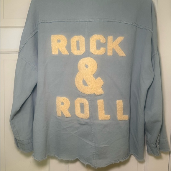 Davi & Dani Rock & Roll snap button down denim style distressed worn once sz S - Picture 1 of 8